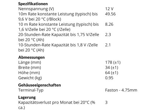 Yuasa NP2.3-12 12V 2,3Ah AGM Blei Batterie wartungsfrei VdS-geprüft