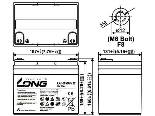 U1-36NE Kung Long Pb Akku 12V 36Ah AGM wartungsfrei zyklenfest