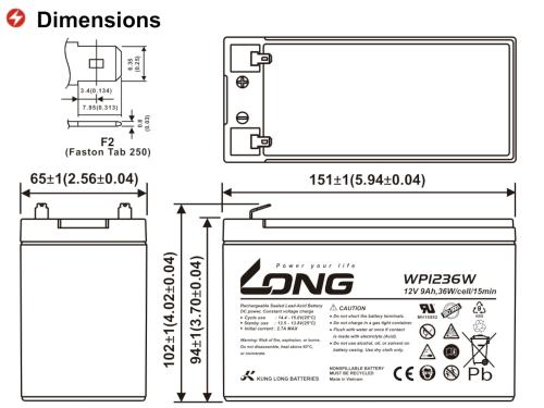 Akku Batterie Kung Long WP1236W 12V 9Ah 36W Cell 15min High Rate AGM Blei Accu