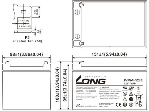 WP14-12SE Kung Long Pb Akku 12V 14Ah AGM wartungsfrei zyklenfest