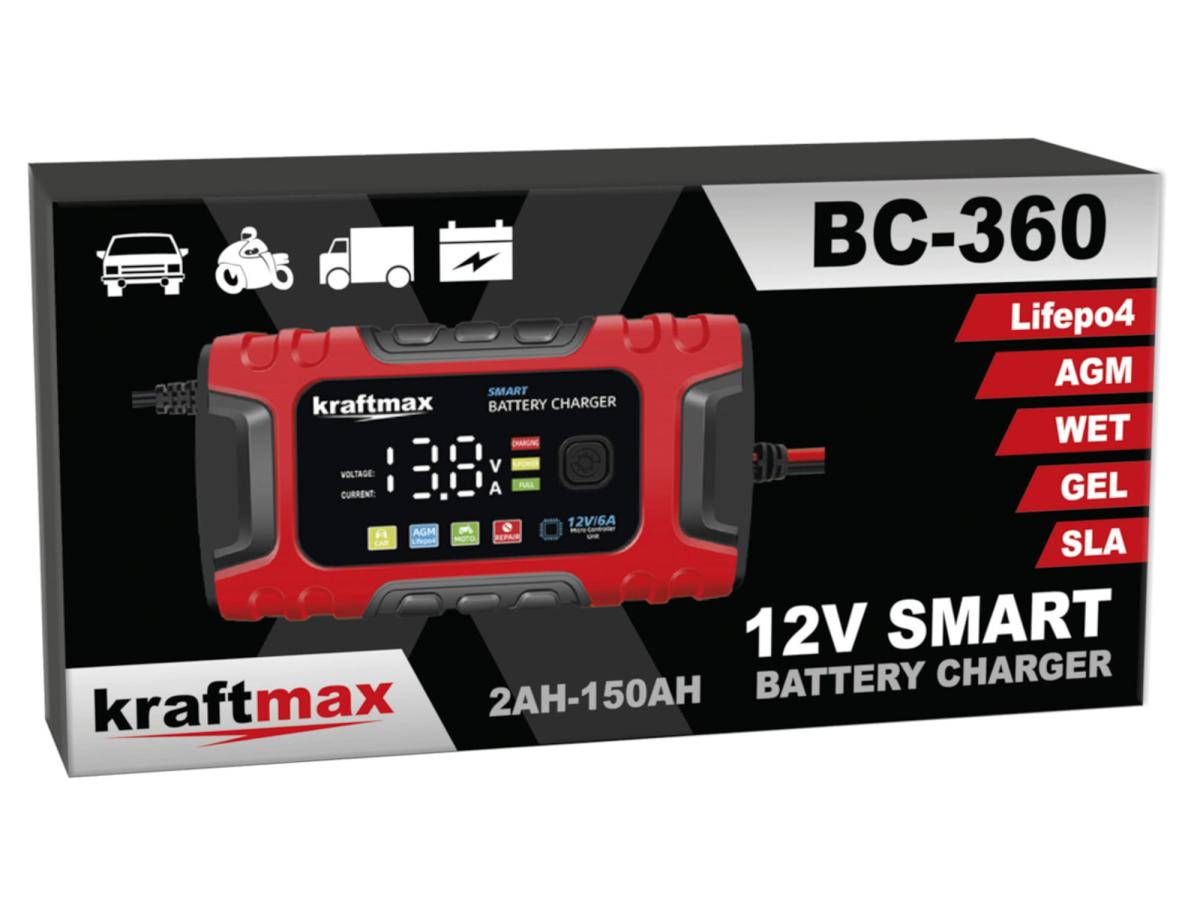 Kraftmax BC-360 12V KFZ-Ladegerät 2Ah-150Ah 3-Stufen Universal Smart Charger