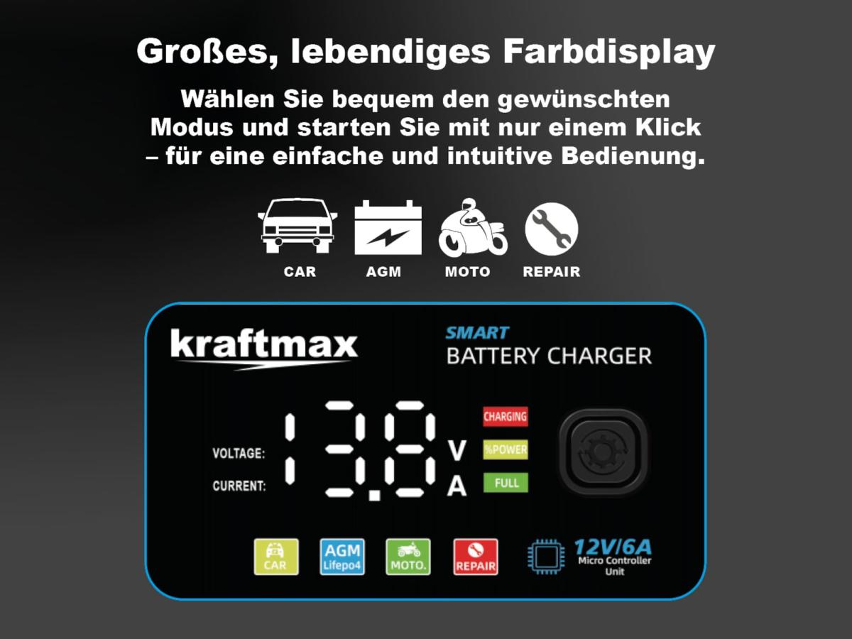 Kraftmax BC-360 12V KFZ-Ladegerät 2Ah-150Ah 3-Stufen Universal Smart Charger