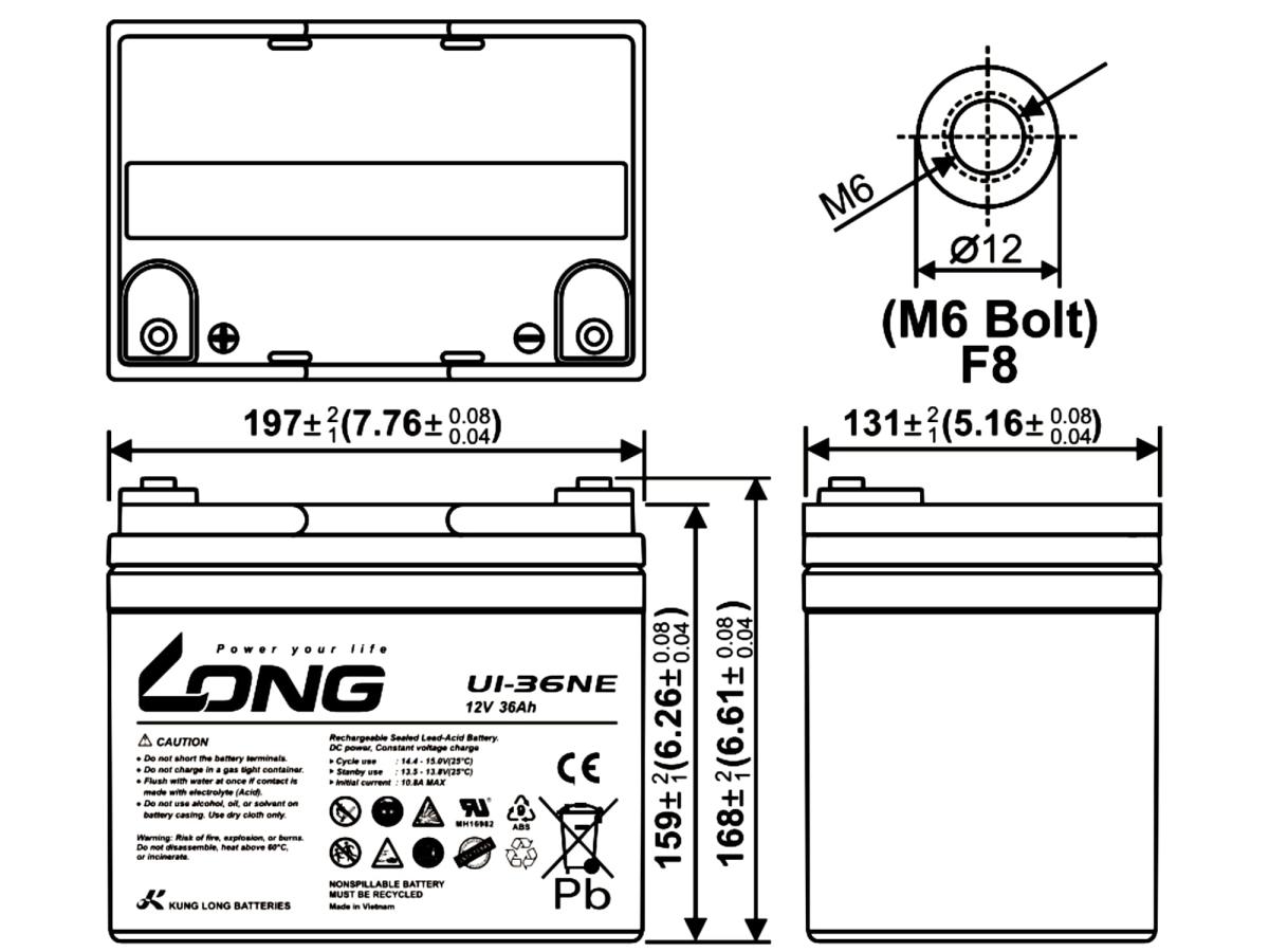 U1-36NE Kung Long Pb Akku 12V 36Ah AGM wartungsfrei zyklenfest