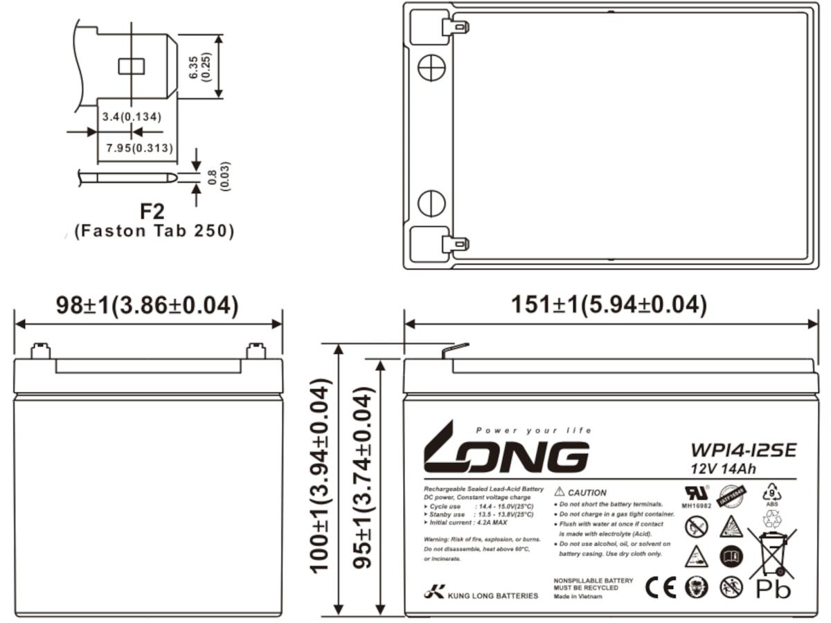 WP14-12SE Kung Long Pb Akku 12V 14Ah AGM wartungsfrei zyklenfest
