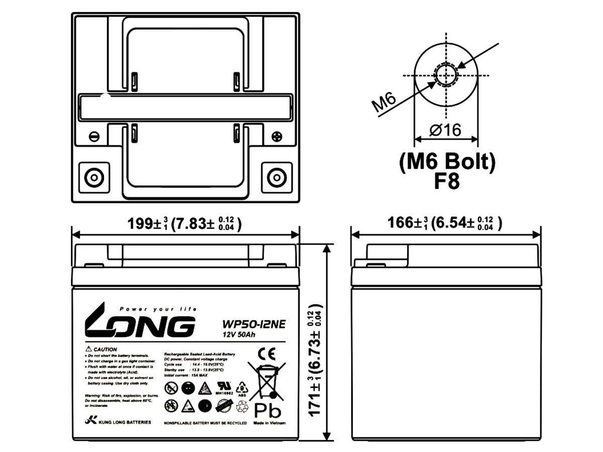 WP50-12NE Kung Long Pb Akku 12V 50Ah AGM wartungsfrei zyklenfest
